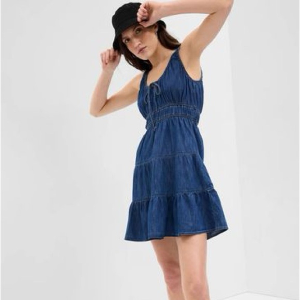 100% Organic Cotton Denim Tiered Mini Dress with Washwell